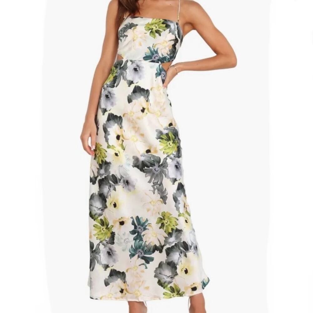 PETAL & PUP | Jayne Floral Lace-Up Back‎ Maxi Dress Flowers White Blue | Size 6